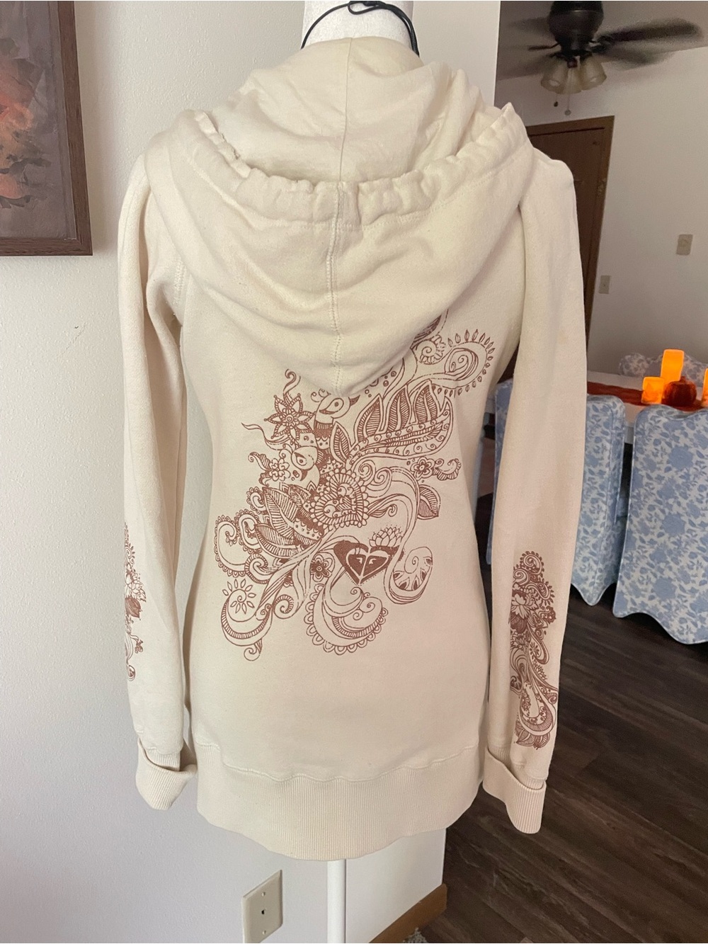 Roxy Y2K Vintage Henna Floral Print Tunic Full-Zip Hoodie Sweatshirt